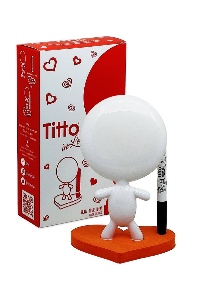 Estudio MW استوديو MW TITTO في الحب، ارسم أفكارك - هدية عيد الحب - سبورة بيضاء صغيرة مكتبية قابلة للمسح الجاف - دمية خزفية - مكتب برتقالي - أنشئ وجوهًا مضحكة (برتقالي) - Image 5